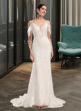 Lauretta Trumpet/Mermaid V-neck Chapel Train Wedding Dress With Beading Sequins STAP0013802