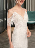 Lauretta Trumpet/Mermaid V-neck Chapel Train Wedding Dress With Beading Sequins STAP0013802