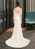 Lauretta Trumpet/Mermaid V-neck Chapel Train Wedding Dress With Beading Sequins STAP0013802