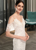 Lauretta Trumpet/Mermaid V-neck Chapel Train Wedding Dress With Beading Sequins STAP0013802