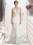 Justine Trumpet/Mermaid V-neck Court Train Stretch Crepe Wedding Dress STAP0013803