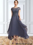 Amya A-Line Scoop Neck Asymmetrical Chiffon Lace Mother of the Bride Dress With Sequins STA126P0014667