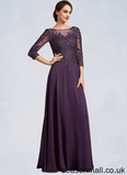 Rosalind A-Line Scoop Neck Floor-Length Chiffon Lace Mother of the Bride Dress With Sequins STA126P0014670