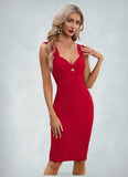 Olivia Bow Sweetheart Elegant Bodycon Polyester Midi Dresses STAP0022553