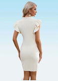 Reese Cascading Ruffles High Neck Elegant Bodycon Cotton Blends Mini Dresses STAP0022555
