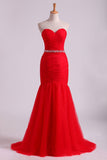 Mermaid Sweetheart Floor Length Prom Dresses With Ruffles And Beading