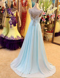 A-Line Prom Dress V-Neck Chiffon Crystal Prom